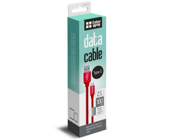 Дата кабель ColorWay Кабель Colorway USB - Type-C 2.1А 1м червоний (CW-CBUC003-RD), изображение 3 Дата кабель ColorWay Кабель Colorway USB - Type-C 2.1А 1м червоний (CW-CBUC003-RD), изображение 3
