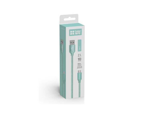 Дата кабель USB 2.0 AM to Type-C mint ColorWay (CW-CBUC003-MT), изображение 3 Дата кабель USB 2.0 AM to Type-C mint ColorWay (CW-CBUC003-MT), изображение 3
