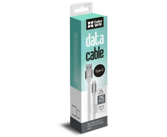 Дата кабель USB 2.0 AM to Type-C 0.25m white ColorWay (CW-CBUC001-WH), изображение 2 Дата кабель USB 2.0 AM to Type-C 0.25m white ColorWay (CW-CBUC001-WH), изображение 2