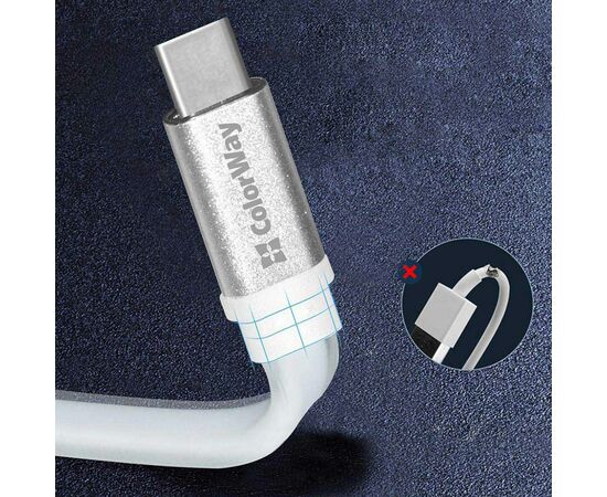Дата кабель USB 2.0 AM to Type-C 0.25m white ColorWay (CW-CBUC001-WH), изображение 3 Дата кабель USB 2.0 AM to Type-C 0.25m white ColorWay (CW-CBUC001-WH), изображение 3