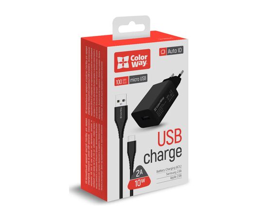 Зарядное устройство ColorWay 1USB AUTO ID 2A (10W) black + cable micro USB (CW-CHS012CM-BK), изображение 8 Зарядное устройство ColorWay 1USB AUTO ID 2A (10W) black + cable micro USB (CW-CHS012CM-BK), изображение 8