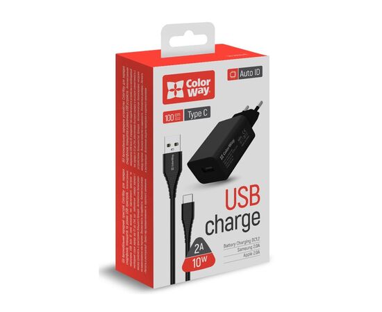 Зарядное устройство ColorWay 1USB AUTO ID 2A (10W) black + cable Type C (CW-CHS012CC-BK), изображение 8 Зарядное устройство ColorWay 1USB AUTO ID 2A (10W) black + cable Type C (CW-CHS012CC-BK), изображение 8