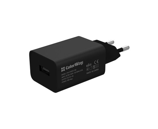 Зарядное устройство ColorWay 1USB AUTO ID 2A (10W) black + cable Type C (CW-CHS012CC-BK)
