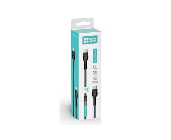 Дата кабель USB Type-C to Type-C 1.0m 3.0A black ColorWay (CW-CBPDCC047-BK), изображение 7 Дата кабель USB Type-C to Type-C 1.0m 3.0A black ColorWay (CW-CBPDCC047-BK), изображение 7