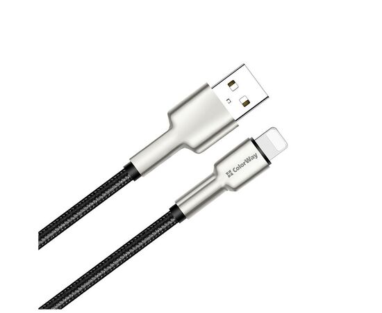 Дата кабель USB 2.0 AM to Lightning 1.0m head metal black ColorWay (CW-CBUL046-BK), изображение 2 Дата кабель USB 2.0 AM to Lightning 1.0m head metal black ColorWay (CW-CBUL046-BK), изображение 2