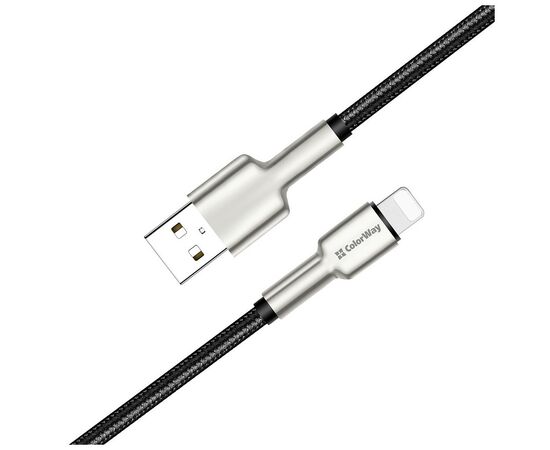 Дата кабель USB 2.0 AM to Lightning 1.0m head metal black ColorWay (CW-CBUL046-BK), изображение 3 Дата кабель USB 2.0 AM to Lightning 1.0m head metal black ColorWay (CW-CBUL046-BK), изображение 3