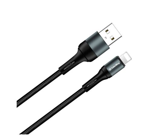 Дата кабель USB 2.0 AM to Lightning 1.0m nylon black ColorWay (CW-CBUL045-BK), изображение 2 Дата кабель USB 2.0 AM to Lightning 1.0m nylon black ColorWay (CW-CBUL045-BK), изображение 2