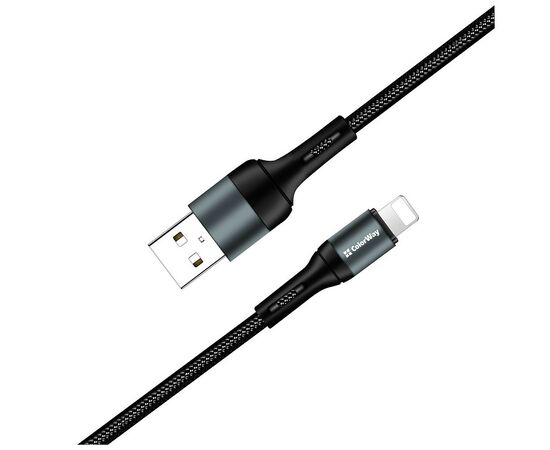 Дата кабель USB 2.0 AM to Lightning 1.0m nylon black ColorWay (CW-CBUL045-BK), изображение 3 Дата кабель USB 2.0 AM to Lightning 1.0m nylon black ColorWay (CW-CBUL045-BK), изображение 3