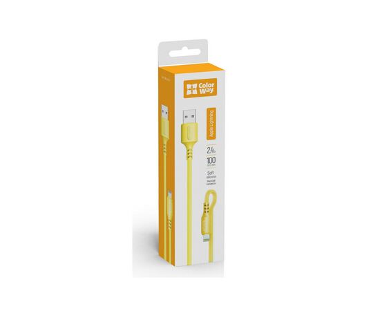 Дата кабель USB 2.0 AM to Lightning 1.0m soft silicone yellow ColorWay (CW-CBUL043-Y), изображение 2 Дата кабель USB 2.0 AM to Lightning 1.0m soft silicone yellow ColorWay (CW-CBUL043-Y), изображение 2