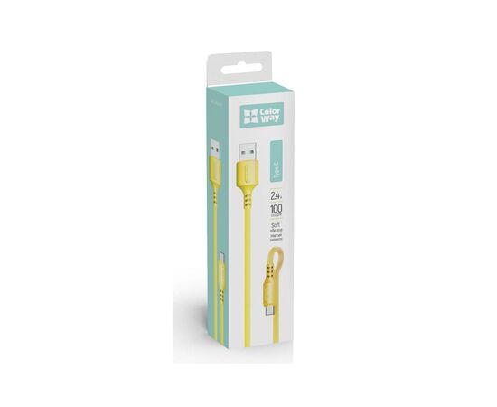 Дата кабель USB 2.0 AM to Type-C 1.0m soft silicone yellow ColorWay (CW-CBUC043-Y), изображение 2 Дата кабель USB 2.0 AM to Type-C 1.0m soft silicone yellow ColorWay (CW-CBUC043-Y), изображение 2