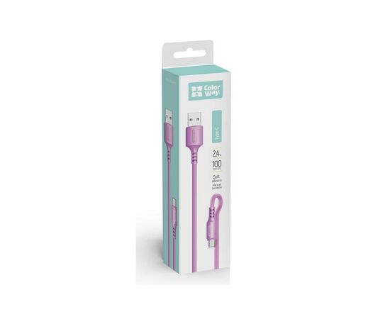 Дата кабель USB 2.0 AM to Type-C 1.0m soft silicone violet ColorWay (CW-CBUC044-PU), изображение 2 Дата кабель USB 2.0 AM to Type-C 1.0m soft silicone violet ColorWay (CW-CBUC044-PU), изображение 2