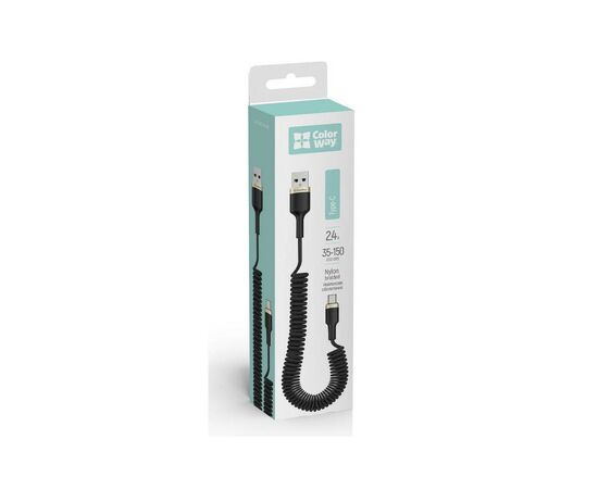 Дата кабель USB 2.0 AM to Type-C 1.0m spiral black ColorWay (CW-CBUC051-BK), изображение 4 Дата кабель USB 2.0 AM to Type-C 1.0m spiral black ColorWay (CW-CBUC051-BK), изображение 4