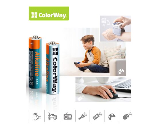 Батарейка ColorWay AAA LR03 Alkaline Power (щелочные) * 24шт plastic box (CW-BALR03-24PB), изображение 2 Батарейка ColorWay AAA LR03 Alkaline Power (щелочные) * 24шт plastic box (CW-BALR03-24PB), изображение 2