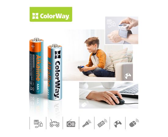 Батарейка ColorWay AAA LR03 Alkaline Power (щелочные) * 4 blister (CW-BALR03-4BL), изображение 3 Батарейка ColorWay AAA LR03 Alkaline Power (щелочные) * 4 blister (CW-BALR03-4BL), изображение 3