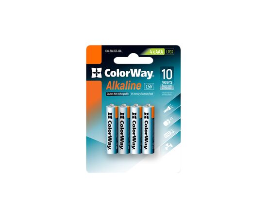 Батарейка ColorWay AAA LR03 Alkaline Power (лужні) * 4 blister (CW-BALR03-4BL)