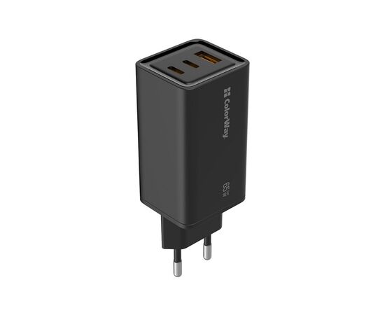 Зарядное устройство ColorWay GaN3 Pro Power Delivery (USB-A + 2 USB TYPE-C) (65W) (CW-CHS039PD-BK), изображение 2 Зарядное устройство ColorWay GaN3 Pro Power Delivery (USB-A + 2 USB TYPE-C) (65W) (CW-CHS039PD-BK), изображение 2