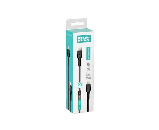 Дата кабель ColorWay USB-C to Lightning 0.3m 3А black (CW-CBPDCL054-BK), изображение 7 Дата кабель ColorWay USB-C to Lightning 0.3m 3А black (CW-CBPDCL054-BK), изображение 7