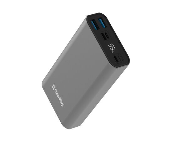 Батарея универсальная ColorWay 20 000 mAh PD/20W, QC/3.0, USB-C/Micro-USB/Lightning/USB-A max.22.5W Gray (CW-PB200LPH3GR-PDD), изображение 4 Батарея универсальная ColorWay 20 000 mAh PD/20W, QC/3.0, USB-C/Micro-USB/Lightning/USB-A max.22.5W Gray (CW-PB200LPH3GR-PDD), изображение 4