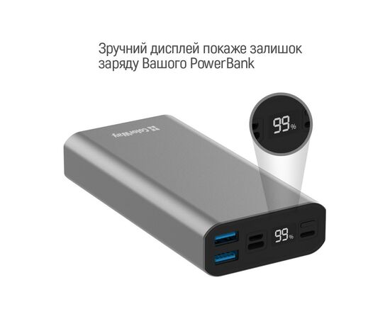 Батарея универсальная ColorWay 20 000 mAh PD/20W, QC/3.0, USB-C/Micro-USB/Lightning/USB-A max.22.5W Gray (CW-PB200LPH3GR-PDD), изображение 8 Батарея универсальная ColorWay 20 000 mAh PD/20W, QC/3.0, USB-C/Micro-USB/Lightning/USB-A max.22.5W Gray (CW-PB200LPH3GR-PDD), изображение 8