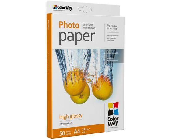 Фотобумага ColorWay A4 230г Glossy 50c (PG230050A4), изображение 2 Фотобумага ColorWay A4 230г Glossy 50c (PG230050A4), изображение 2
