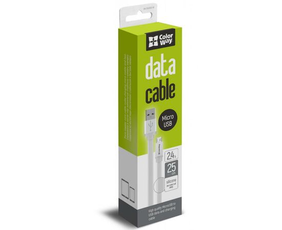 Дата кабель USB 2.0 AM to Micro 5P 0.25m white ColorWay (CW-CBUM-MUM25W), изображение 6 Дата кабель USB 2.0 AM to Micro 5P 0.25m white ColorWay (CW-CBUM-MUM25W), изображение 6