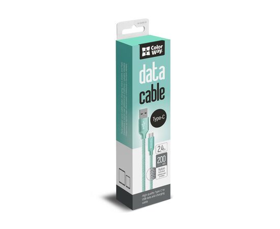 Дата кабель USB 2.0 AM to Type-C 2.0m mint ColorWay (CW-CBUC008-MT), изображение 4 Дата кабель USB 2.0 AM to Type-C 2.0m mint ColorWay (CW-CBUC008-MT), изображение 4
