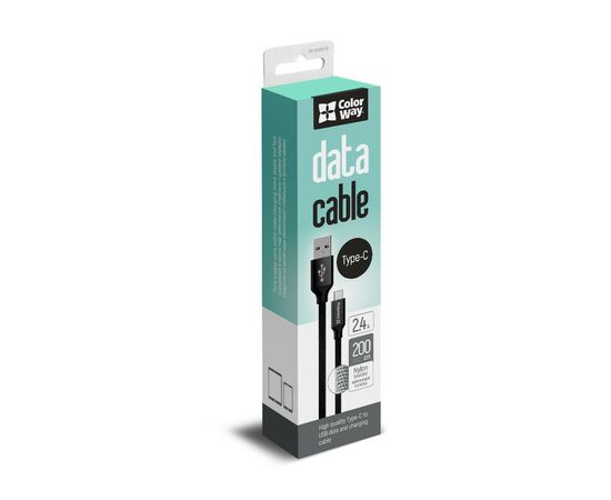 Дата кабель USB 2.0 AM to Type-C 2.0m black ColorWay (CW-CBUC008-BK), изображение 4 Дата кабель USB 2.0 AM to Type-C 2.0m black ColorWay (CW-CBUC008-BK), изображение 4