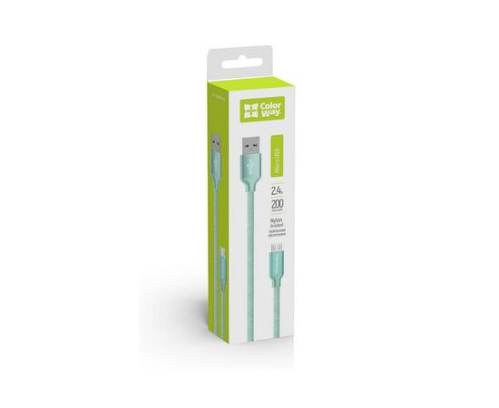 Дата кабель USB 2.0 AM to Micro 5P 2.0m mint ColorWay (CW-CBUM009-MT), изображение 4 Дата кабель USB 2.0 AM to Micro 5P 2.0m mint ColorWay (CW-CBUM009-MT), изображение 4