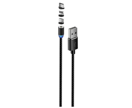 Дата кабель USB 3в1 (Lightning+MicroUSB+Type-C) Magnet only charge ColorWay (CW-CBUU020-BK), изображение 2 Дата кабель USB 3в1 (Lightning+MicroUSB+Type-C) Magnet only charge ColorWay (CW-CBUU020-BK), изображение 2