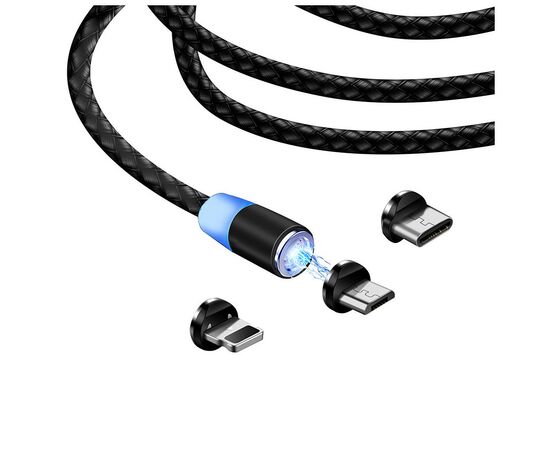Дата кабель USB 3в1 (Lightning+MicroUSB+Type-C) Magnet only charge ColorWay (CW-CBUU020-BK), изображение 3 Дата кабель USB 3в1 (Lightning+MicroUSB+Type-C) Magnet only charge ColorWay (CW-CBUU020-BK), изображение 3
