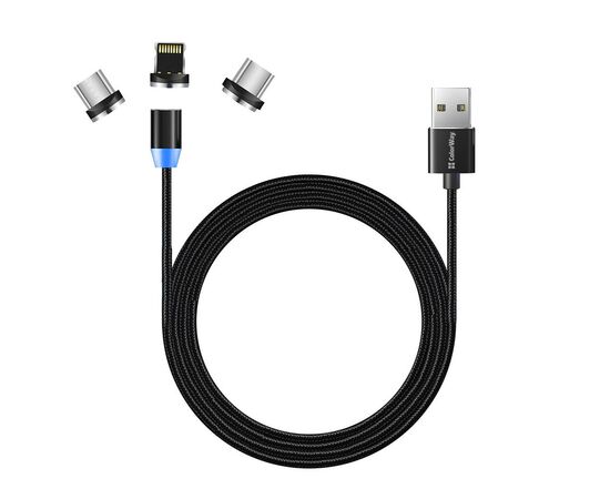 Дата кабель USB 3в1 (Lightning+MicroUSB+Type-C) Magnet only charge ColorWay (CW-CBUU020-BK)