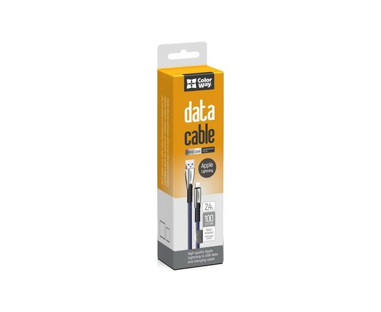 Дата кабель USB 2.0 AM to Lightning 1.0m zinc alloy blue ColorWay (CW-CBUL010-BL), изображение 3 Дата кабель USB 2.0 AM to Lightning 1.0m zinc alloy blue ColorWay (CW-CBUL010-BL), изображение 3