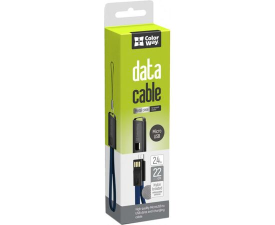 Дата кабель USB 2.0 AM to Micro 5P 0.22m blue ColorWay (CW-CBUM022-BL), изображение 4 Дата кабель USB 2.0 AM to Micro 5P 0.22m blue ColorWay (CW-CBUM022-BL), изображение 4