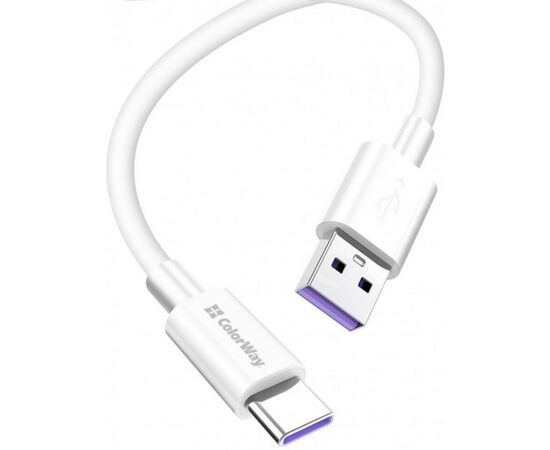 Дата кабель USB 2.0 AM to Type-C 1.0m 5A white ColorWay (CW-CBUC019-WH), изображение 2 Дата кабель USB 2.0 AM to Type-C 1.0m 5A white ColorWay (CW-CBUC019-WH), изображение 2
