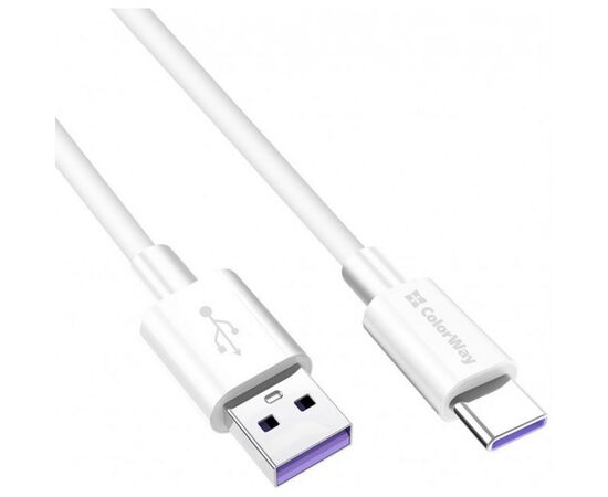 Дата кабель USB 2.0 AM to Type-C 1.0m 5A white ColorWay (CW-CBUC019-WH), изображение 3 Дата кабель USB 2.0 AM to Type-C 1.0m 5A white ColorWay (CW-CBUC019-WH), изображение 3