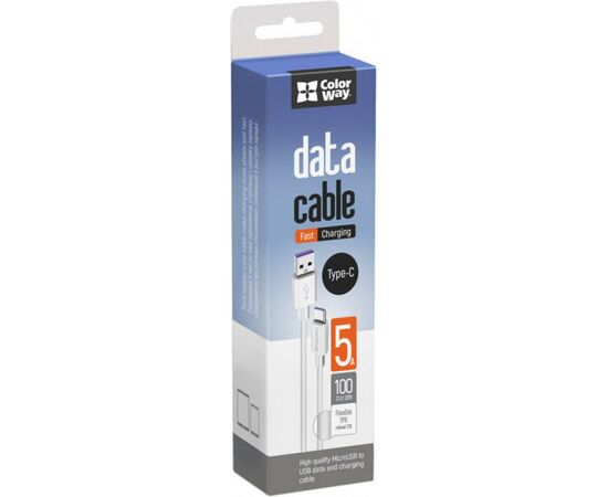 Дата кабель USB 2.0 AM to Type-C 1.0m 5A white ColorWay (CW-CBUC019-WH), изображение 4 Дата кабель USB 2.0 AM to Type-C 1.0m 5A white ColorWay (CW-CBUC019-WH), изображение 4