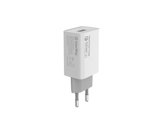 Зарядное устройство ColorWay 1USB Huawei Super Charge/Quick Charge 3.0, 4A (20W) (CW-CHS014Q-WT), изображение 2 Зарядное устройство ColorWay 1USB Huawei Super Charge/Quick Charge 3.0, 4A (20W) (CW-CHS014Q-WT), изображение 2