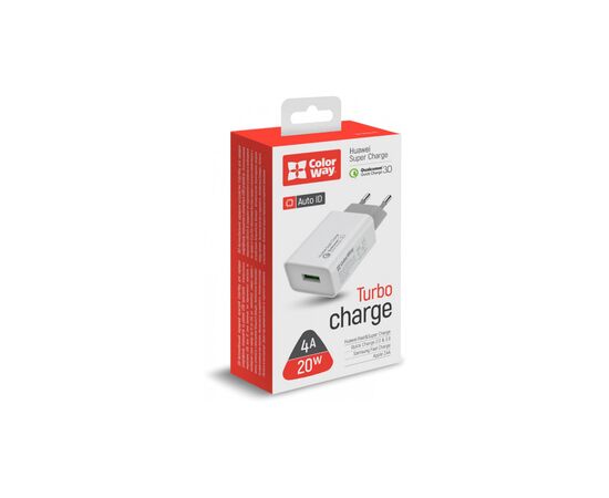 Зарядное устройство ColorWay 1USB Huawei Super Charge/Quick Charge 3.0, 4A (20W) (CW-CHS014Q-WT), изображение 6 Зарядное устройство ColorWay 1USB Huawei Super Charge/Quick Charge 3.0, 4A (20W) (CW-CHS014Q-WT), изображение 6