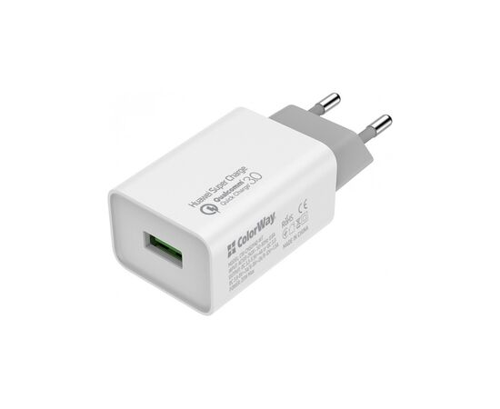 Зарядний пристрій ColorWay 1USB Huawei Super Charge/Quick Charge 3.0, 4A (20W) (CW-CHS014Q-WT)