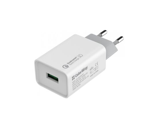 Зарядний пристрій ColorWay 1USB Quick Charge 3.0 (18W) (CW-CHS013Q-WT)