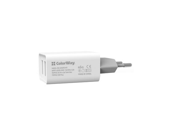 Зарядное устройство ColorWay 2USB AUTO ID 2.1A (10W) (CW-CHS015-WT), изображение 2 Зарядное устройство ColorWay 2USB AUTO ID 2.1A (10W) (CW-CHS015-WT), изображение 2