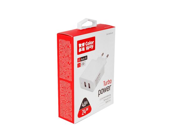 Зарядное устройство ColorWay 2USB AUTO ID 4.8A (24W) (CW-CHS016-WT), изображение 6 Зарядное устройство ColorWay 2USB AUTO ID 4.8A (24W) (CW-CHS016-WT), изображение 6