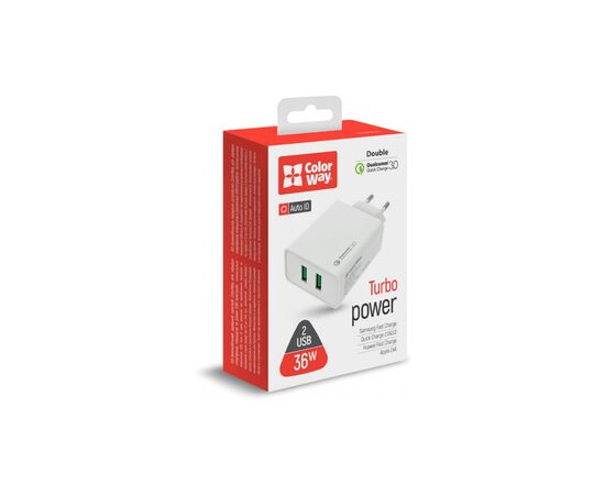 Зарядное устройство ColorWay 2USB Quick Charge 3.0 (36W) (CW-CHS017Q-WT), изображение 7 Зарядное устройство ColorWay 2USB Quick Charge 3.0 (36W) (CW-CHS017Q-WT), изображение 7