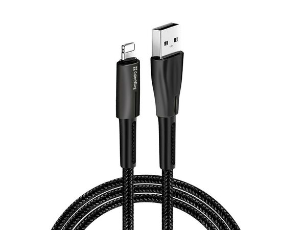 Дата кабель ColorWay USB 2.0 AM to Lightning 1.0m zinc alloy + led black (CW-CBUL035-BK)