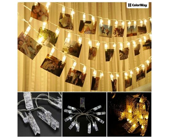 Гірлянда ColorWay Світлодіодна з прищіпками для фото 20 LED / 3 м USB (CW-LCP-20L30BU), зображення 2 Гірлянда ColorWay Світлодіодна з прищіпками для фото 20 LED / 3 м USB (CW-LCP-20L30BU), зображення 2