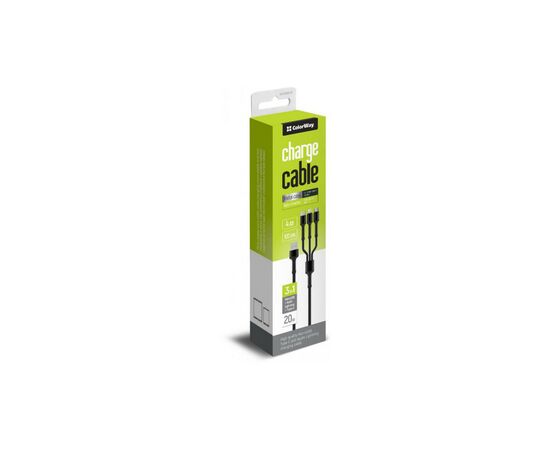 Дата кабель USB 2.0 AM to Lightning + Micro 5P + Type-C 4.0A (20W) ColorWay (CW-CBU3003-GR), изображение 4 Дата кабель USB 2.0 AM to Lightning + Micro 5P + Type-C 4.0A (20W) ColorWay (CW-CBU3003-GR), изображение 4