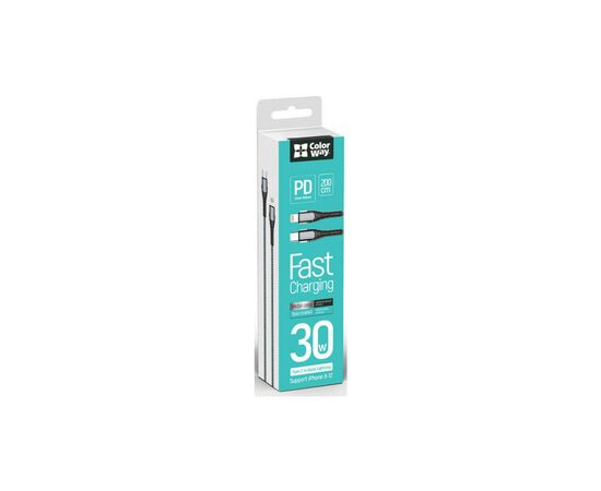 Дата кабель USB Type-C to Lightning 2.0m ColorWay (CW-CBPDCL036-GR), изображение 2 Дата кабель USB Type-C to Lightning 2.0m ColorWay (CW-CBPDCL036-GR), изображение 2