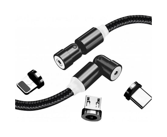 Дата кабель USB 2.0 AM to Lightning + Micro 5P + Type-C 1.0m Magnetic Ro ColorWay (CW-CBUU037-BK), изображение 2 Дата кабель USB 2.0 AM to Lightning + Micro 5P + Type-C 1.0m Magnetic Ro ColorWay (CW-CBUU037-BK), изображение 2