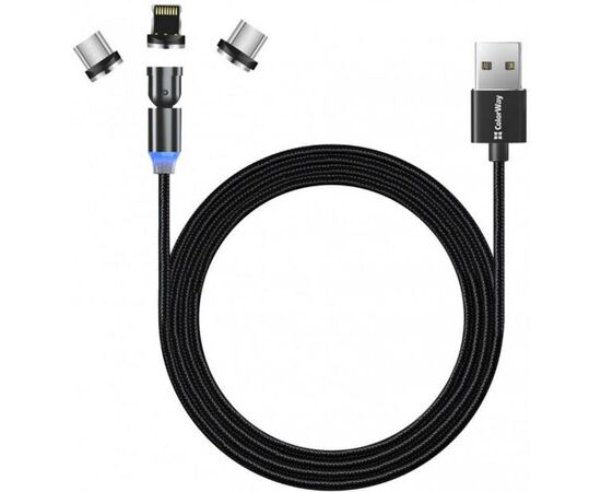 Дата кабель USB 2.0 AM to Lightning + Micro 5P + Type-C 1.0m Magnetic Ro ColorWay (CW-CBUU037-BK), изображение 3 Дата кабель USB 2.0 AM to Lightning + Micro 5P + Type-C 1.0m Magnetic Ro ColorWay (CW-CBUU037-BK), изображение 3