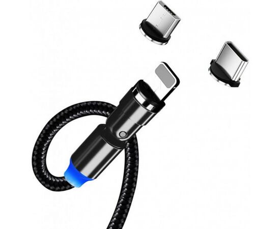 Дата кабель USB 2.0 AM to Lightning + Micro 5P + Type-C 1.0m Magnetic Ro ColorWay (CW-CBUU037-BK), изображение 4 Дата кабель USB 2.0 AM to Lightning + Micro 5P + Type-C 1.0m Magnetic Ro ColorWay (CW-CBUU037-BK), изображение 4